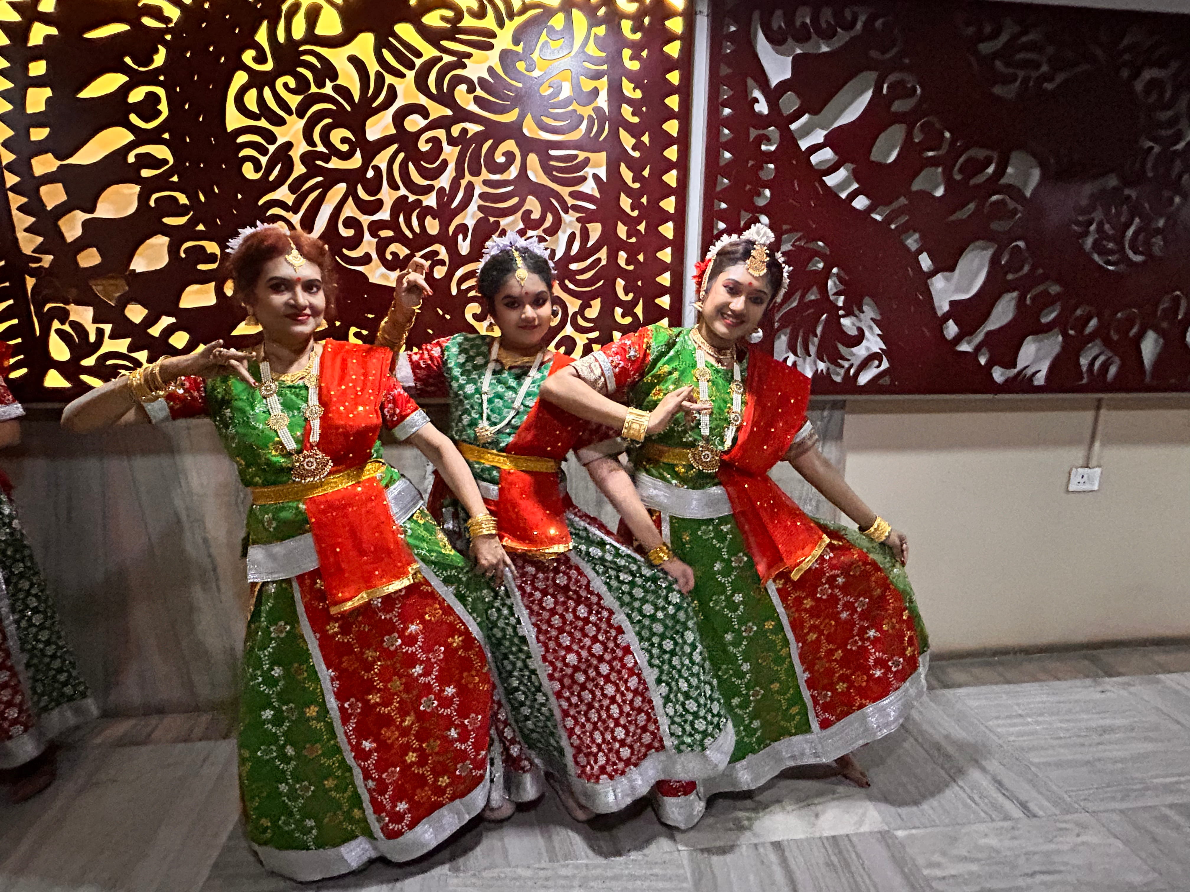 Group classical dance performance at Chhandam Dance Academy event Kolkata