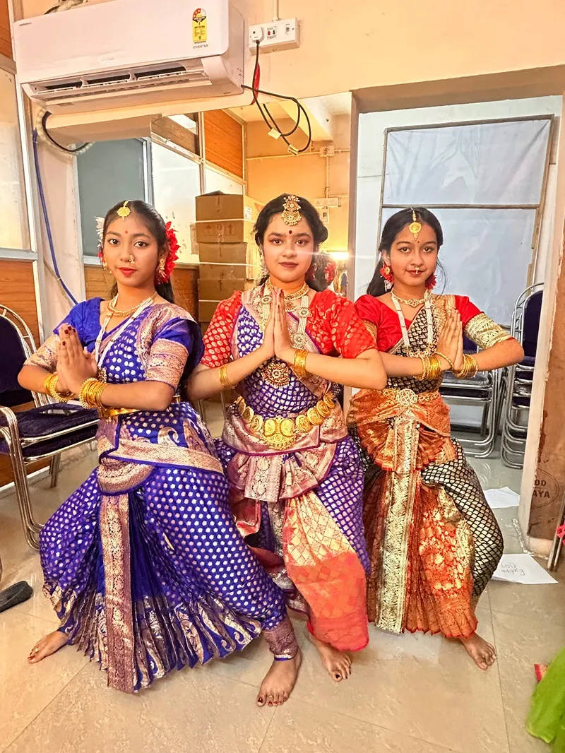 Students in classical dance costume at Chhandam Dance Academy Kolkata
